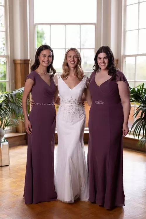 Stella Cape Style Back Designer Bridesmaid Gown Luna by True Bride